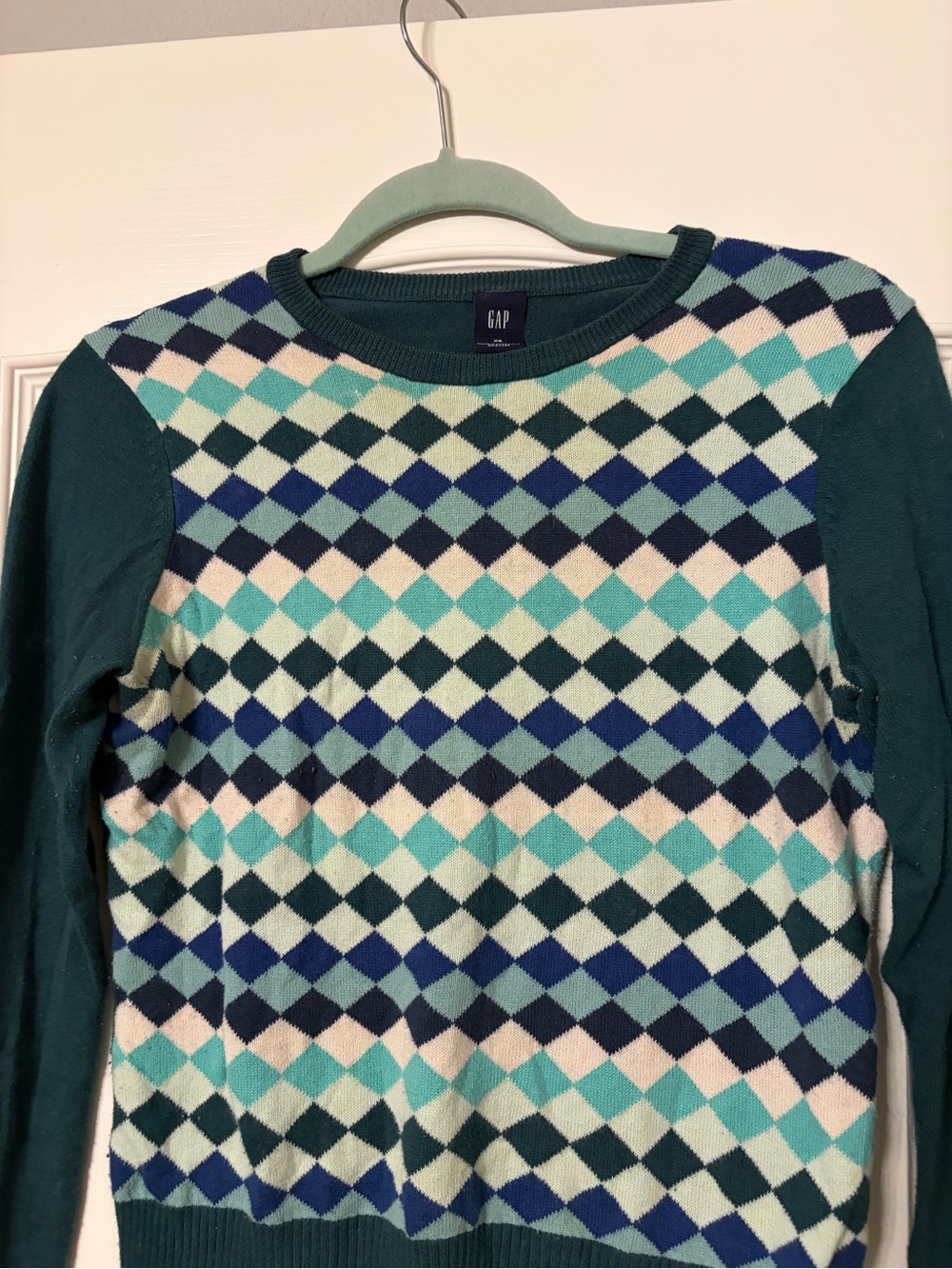 GAP Teal & Navy Argyle Crewneck Sweater - Picture 3 of 4